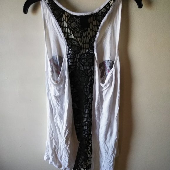 Midnight Hour White Sugar Skull Tank w/ Lace Back - Picture 3 of 6